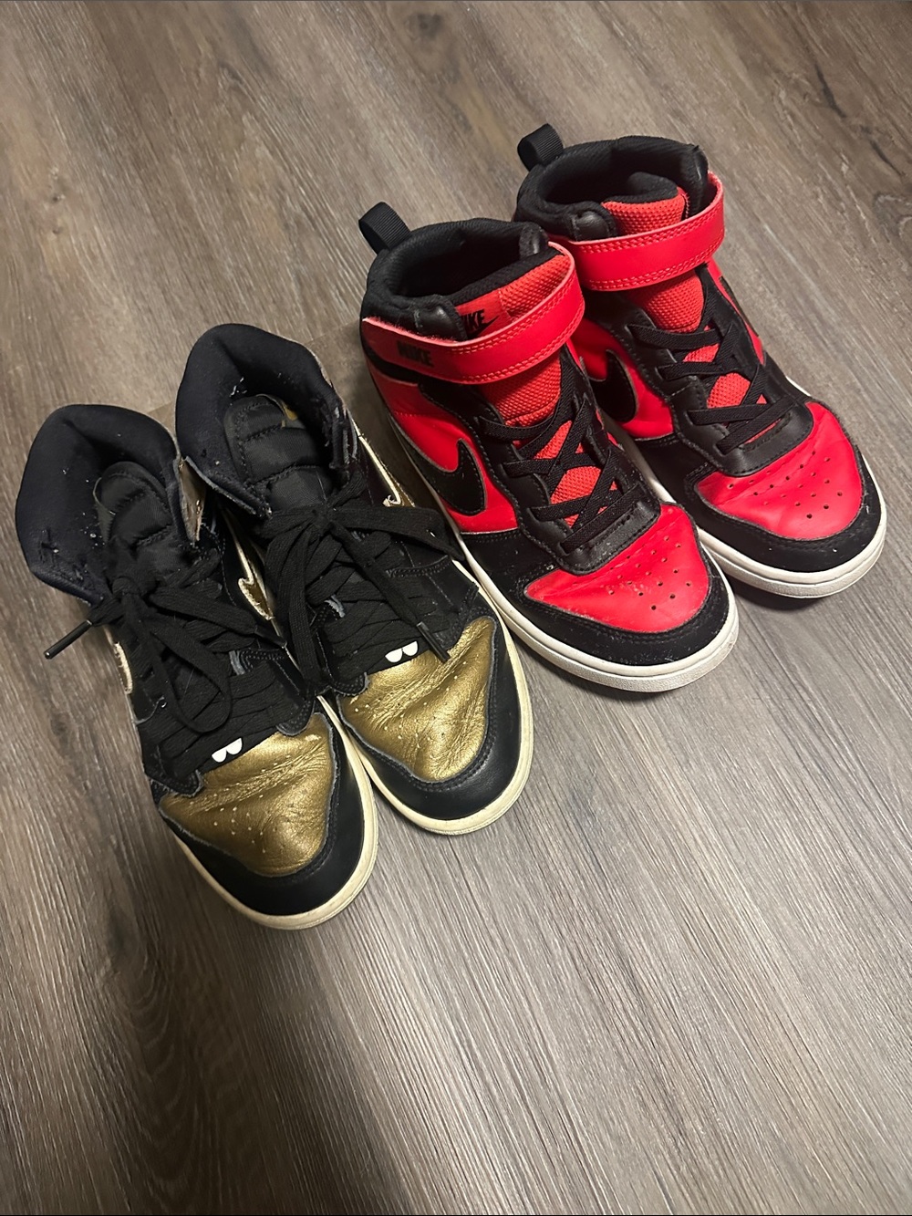 Nike Kids High-Top Sneakers in Red, Black & Gold size 2